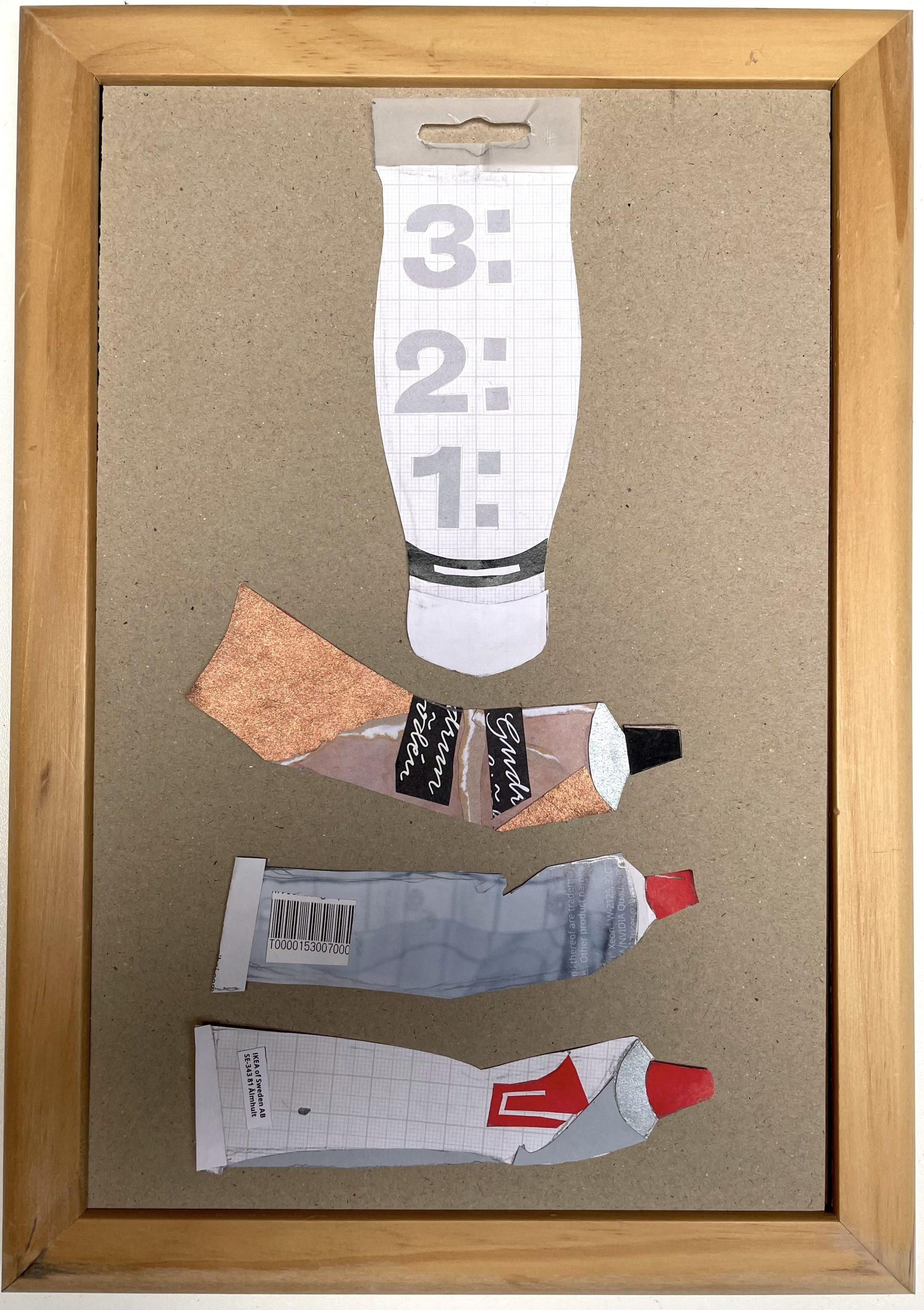 Paint tubes: Hand-cut paper collage