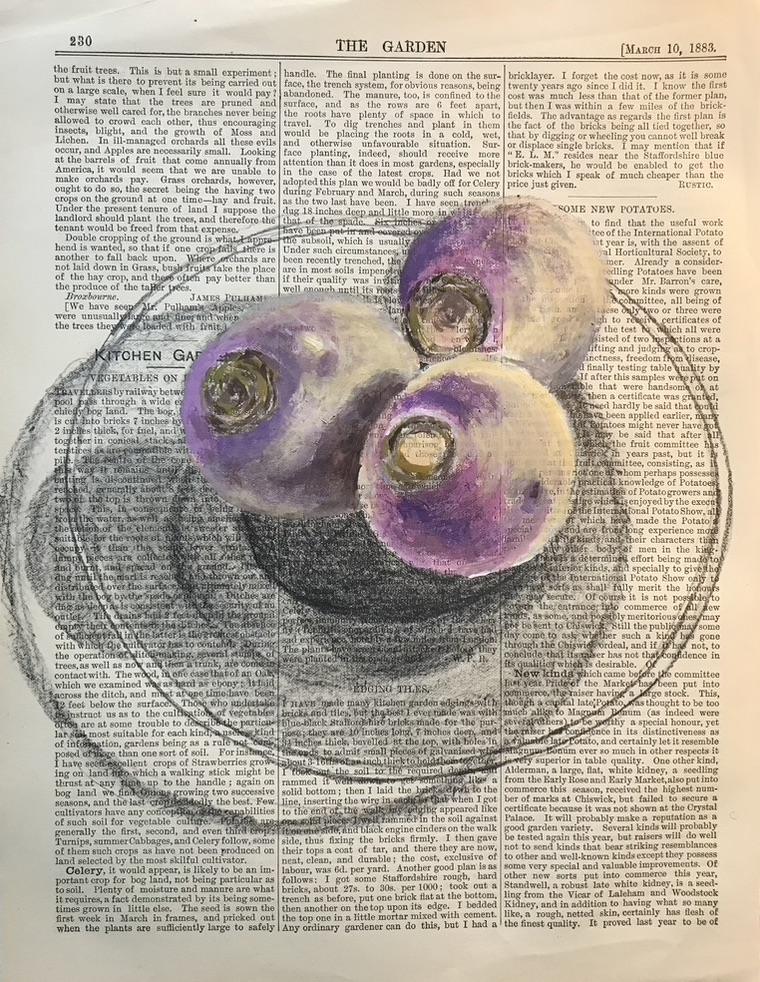 Acrylics and graphite on vintage Garden magazine paper